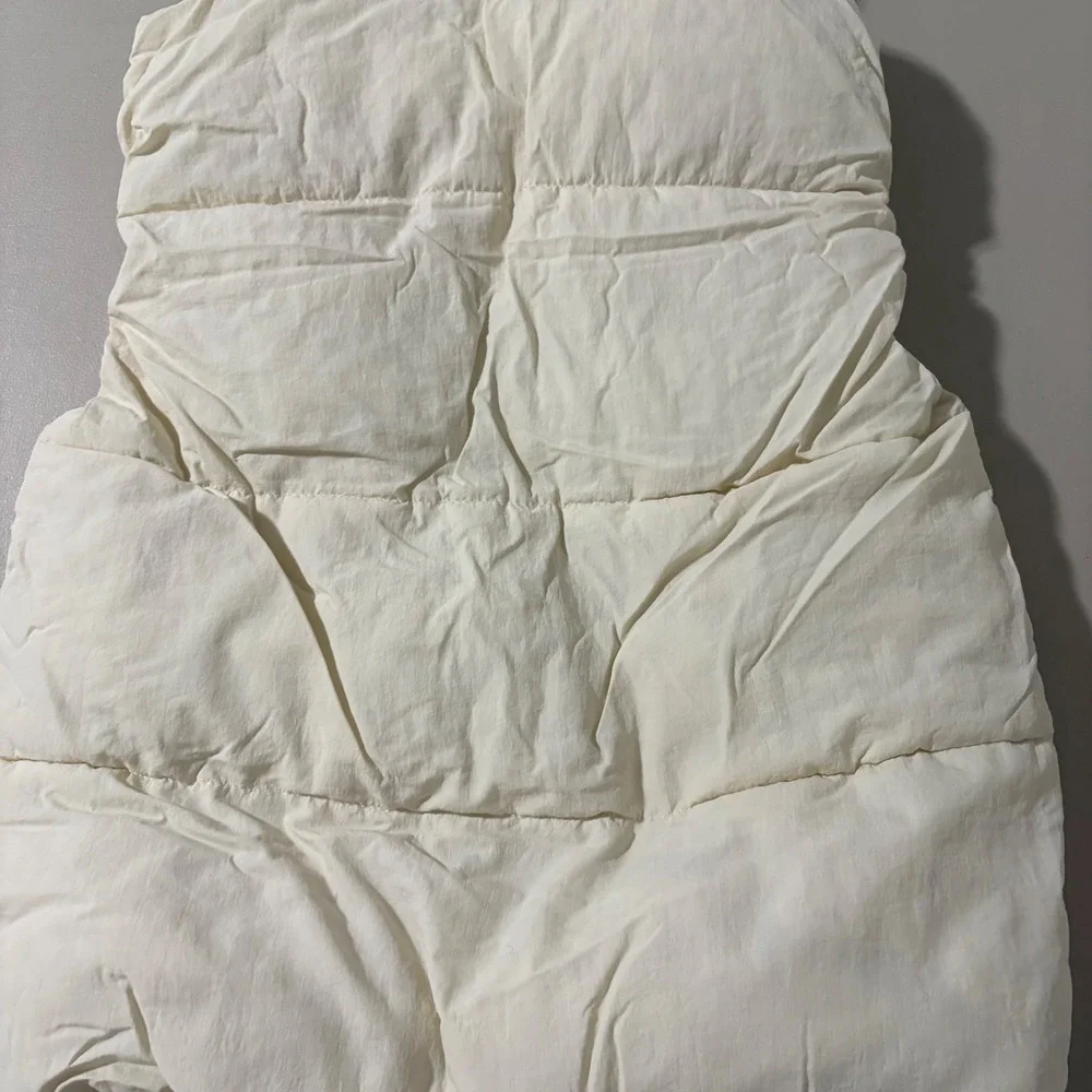 Zara Kids Hooded Puffer Vest Cream Off-White Full Zip Pockets Sz 8-9 Years 130